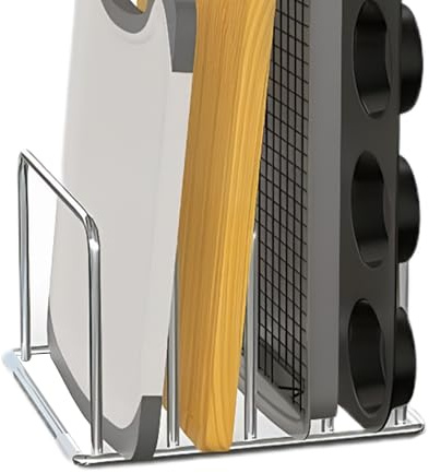 Schneidebrett Halter, Tellerhalter Vertikales Aus Edelstahl, Schneidebrett-Halter Mit 4 Fächern, Platzsparender Rostfreier Edelstahl-Organizer, Stahl & Rutschfest - Für Schneidebretter, Backbleche