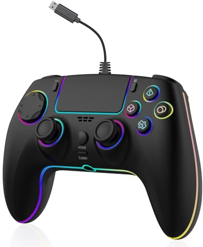 RGB Wired Game Controller for PlayStation 5 Replacement Remote Gamepad with Hall Effect Trigger for PS-5 & Windows PC Motion Sensing Double Vibration Joystick Joypad with Turbo,Macro Mapping (Black)