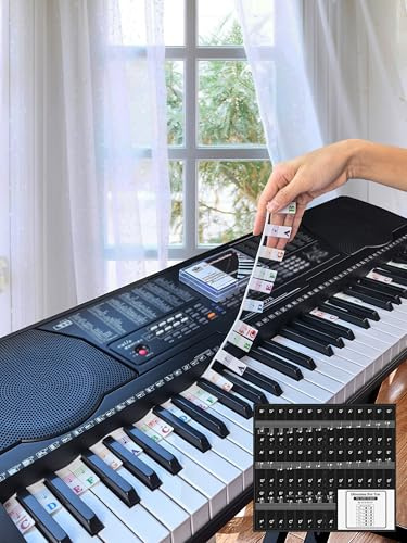 YPTSYSYS Piano Key Labels, Piano Note Stickers, Removable for 61-Key Standard-Size Keyboard, Reusable Silicone Strips, Multi-Color Large Bold Letter for Beginners (61D-C Colorful Staff Board)