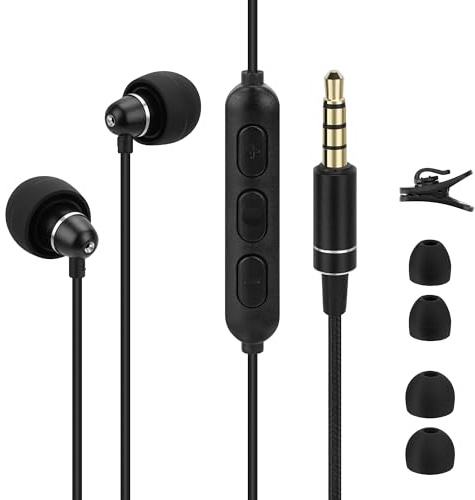 GEEKRIA Sleep Earbuds for Side Sleepers, Wired Noise Isolating Earplugs with Mic & Volume Control, Ultra Mini Lightweight Aluminum Earphones, 3.5mm Jack for ASMR, White Noise (Black / 3.9FT)