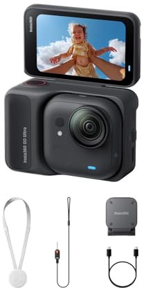 Insta360 GO Ultra - Small 4K Vlogging Camera, Hands-Free, POV Cam, 1/1.28 Sensor, 53g Lightweight, 156° FOV, 200 Min Battery Life, Magnetic Wearable Action Camera for Sports, Vlog