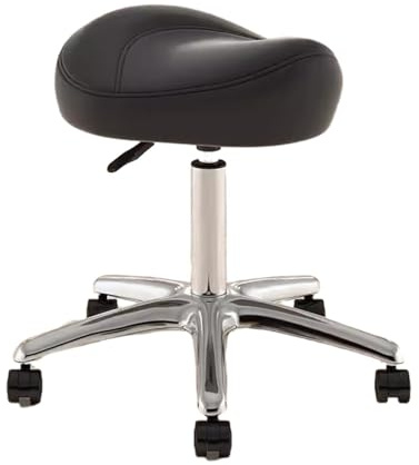 FXLUHAY Höhenverstellbarer Sattel-Bürostuhl for Dentalhygieniker, Künstler, Salonhocker aus Metall mit 360° drehbarem PU-Rad(Black)