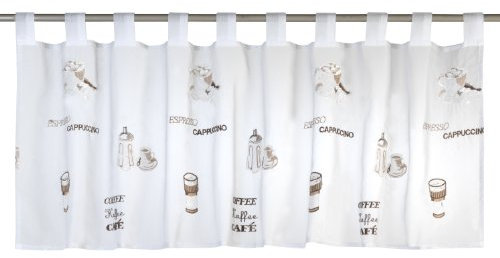 Elbersdrucke transparente Bistrogardine Espresso 06 weiß-braun 48x140 cm Scheibengardine Kurzgardine für Wohnzimmer Schlafzimmer Flur 172404