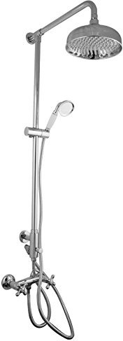 PaulGurkes Nostalgie Aufputz Duschsystem mit Armatur Retro Komplettdusche Duschset Aufputzmontage Nachrüsten Duschsäule Design-Dusche Landhaus Design Komfortdusche Duschsystem mit Regendusche