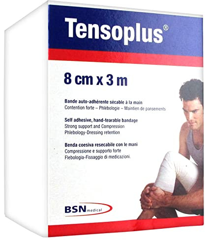 BSN Medical Tensoplus - Nastro autoadesivo per fissaggio a mano, 8 cm x 3 m, colore: Bianco