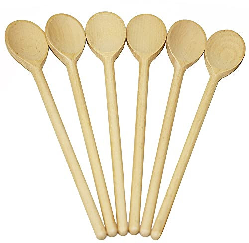 BICB 6-Pack 12-Inch Beech Wood Cooking Spoons – Deep-Bowl, Long-Handle, Non-Stick Safe, Oval Wooden Kitchen Utensils