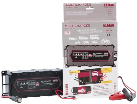 ELMAG MULTICHARGER 20300 | 12 V Automatisches Batterieladegerät | 10 A | für Nass-, GEL-, AGM- & Ca/Ca-Batterien | IP65 | inkl. Kabel-Set & Bordnetzstecker
