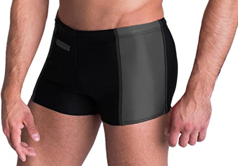 Aquarti Bañador de Hombre Tipo Boxer con Bolsillo, Negro/Gris, 3XL
