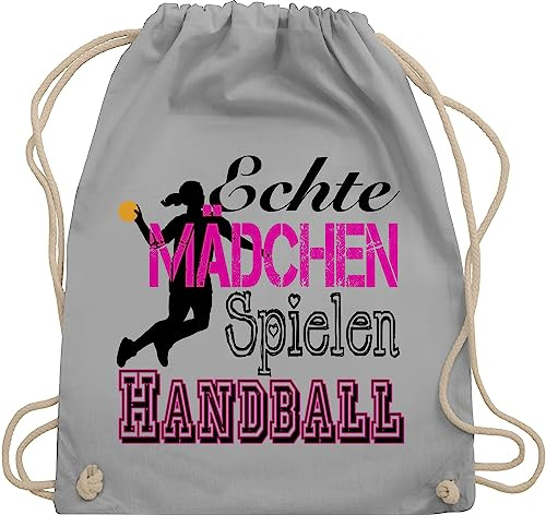Shirtracer Turnbeutel Rucksack - EM 2026 Trikot Ersatz - Echte Mädchen Spielen Handball - Unisize - Hellgrau - handballbeutel handballer juterucksäcke kinderturnbeutel hanball beutelrucksäcke