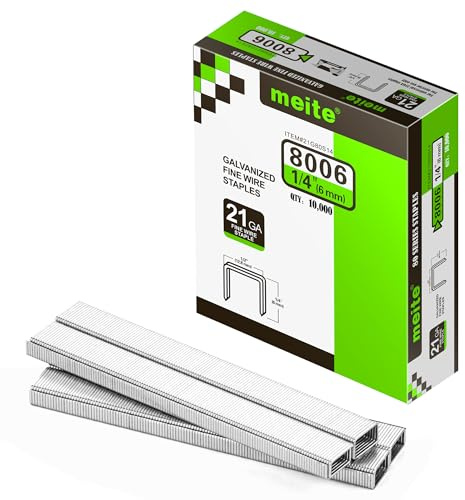 meite Typ 80 Tackerklammern für Drucklufttacker, 6 mm Verzinkte Heftklammern, Tackernadeln Tpy 80 für Teppiche, Sofastoffe, Leder/Textilien, Autositze und Tischlerarbeiten (10.000 Stück)