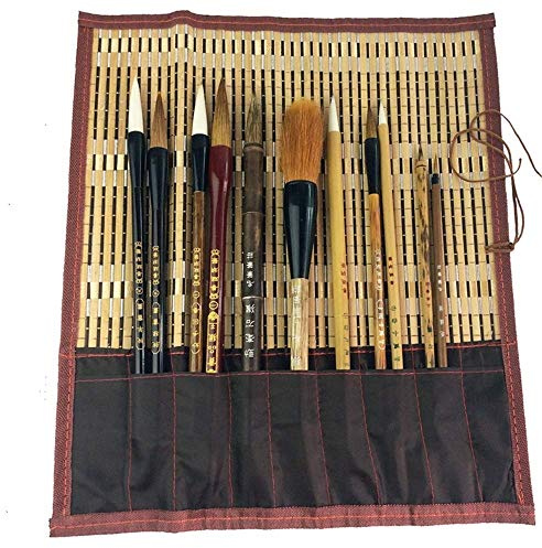 Set di pennelli per calligrafia cinese, set di pennelli per scrittura professionale giapponese Kanji e disegno Sumi con supporto arrotolabile, 11 pezzi