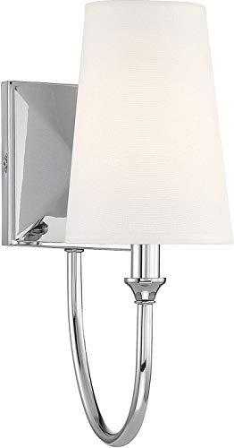 Savoy House 9-2542-1-109 Cameron Modern Farmhouse White Fabric Wall Sconce, 1-Light 40 Watt, 13 H x 5 W, Polished Nickel