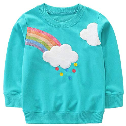 Sweatshirt Fille Licorne T Shirt 100% Coton Col Rond Pullover Tops pour Enfants 1-12 Ans