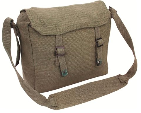 Outdoor World Canvas Haversack Bag – Vintage Military-Style Cotton Canvas Satchel – Compact Work, School, Student, Lunch & Outdoor Shoulder Messenger Crossbody Bag with Adjustable Strap (Olive)