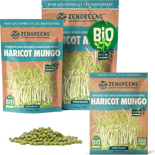 ZenGreens® - Semi di fagioli mung biologico - Scegli tra 10g, 200g e 500g - Germogli di fagioli mung - Germinazione superiore al 97% - Microgreens