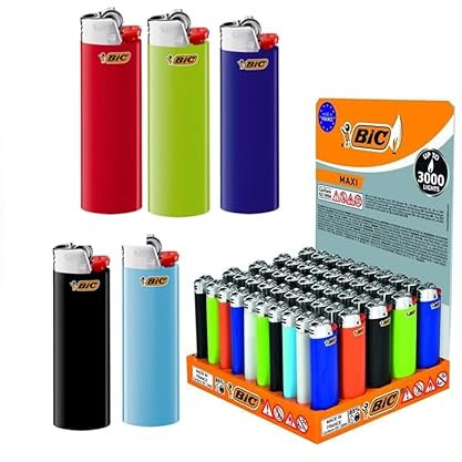 BIC J26 Maxi Lighter Mixed Colours and Stand - Lightweight and Reliable (Gemischt, 5)