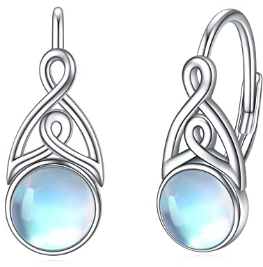 Mondstein Ohrringe für Damen 925 Sterling Silber Irischen Keltischen Knoten Ohrringe Leverback Schmuck Geschenke