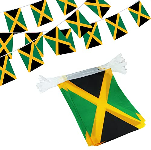 Anley Jamaica String Flag Vimplar, Patriotiska evenemang 6 augusti Independence Day Dekoration Sportbarer - 33 fot 38 flaggor