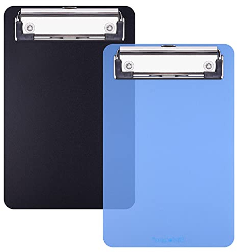 Wisdompro Lot de 2 mini porte-blocs A6 de 11,9 x 18,5 cm, petits porte-blocs en plastique pour bloc-notes A6, reçus, listes de poche – Noir, bleu