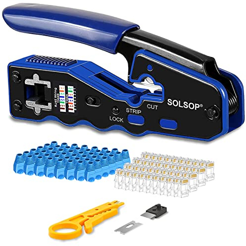 Solsop RJ45 Crimp Tool Kit Pass Through Ethernet Crimper