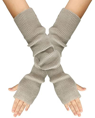 LUMoony 1 Pairs Damen Winter Handschuhe Gestrickte Armstulpen Elastische Stretch Stricken Arm Handschuhe Armstulpen Winter Daumenloch Armwärmer Lange Handwärmer Stricken Armlinge Pulswärmer