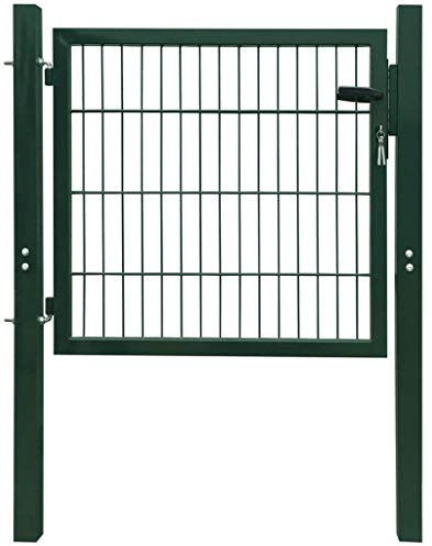 HOMIUSE Zauntor Stahl Grün 105x150 cm Gartentor Metall SgartentüR Ichtschutz Garten Gate Premium Gartentür Hochbelastbares Schloss mit 2 Schlüsseln Verschraubtes Scharnier Rost-und Korrosionsschutz