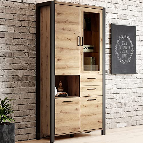 Lomadox Wohnzimmer Vitrinenschrank in Taurus Eiche Nb. mit LED Beleuchtung, B/H/T: ca. 100/200/41 cm