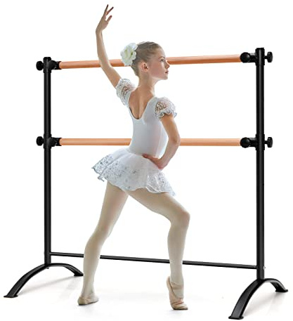 COSTWAY Portable Ballet Barre, Height Adjustable Double Dancing Barre with Non-slip Feet, Freestanding Stretch Bar for Adult and Kids (Black)