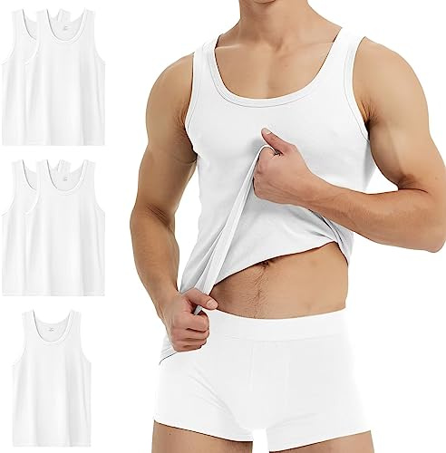 YouShow Undertröja för män, 3/5-pack, 100 % bomull, linne, finribbad, 5 x vit, 3XL
