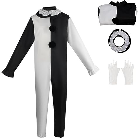 Yakisle Clown Costume the Clown Cosplay Halloween Halloween Jumpsuit Costume Full Set (black and white, XXL)
