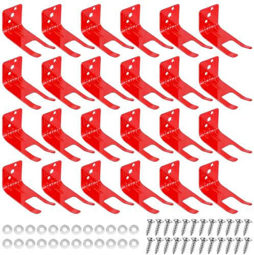 Tandefio Set di 24 staffe universali per estintori da 2,3 a 5,9 kg, a forcella, con fessure per il corpo, supporto per estintori per estintori a secco e ad acqua, rosso
