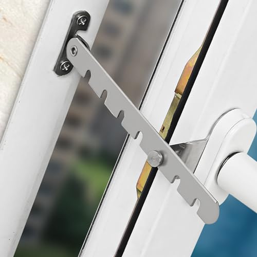 I-EASYDWW Window Restrictor Latch, 2 Pack, Window Wind Hook, Adjustable Window Safety Locks, Childproof Restrictor Safety Locks, Stainless Steel, Suitable for Various Doors and Windows, 7 Slots