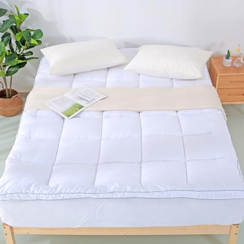 EVOLIVE Microfiber Mattress Topper Mattress Pad Pillow Cover Quilted Fitted Mattress Protector 8-18 Deep Pocket Cooling Mattress Topper (King 80x78x2 Inches, White)