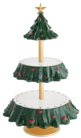 Kichvoe Alzata Per Cupcake Natalizi Supporto Per Albero Di Natale A 2 Livelli Vassoio Da Esposizione Tavolo Da Dessert Torre Torta Di Natale Piatto Frutta Caramelle