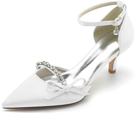 Hanfike Scarpe da donna per sera tacco basso pompe da sposa con nodo JY044, bianco, 38 EU