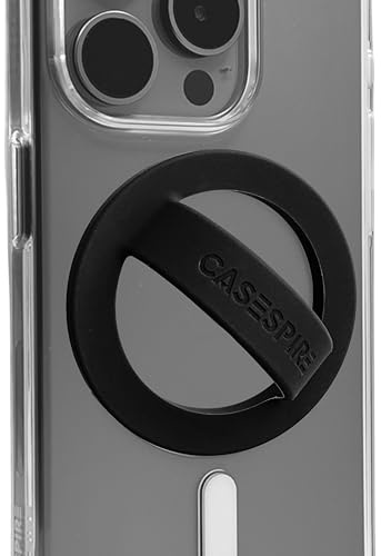 Casespire Magnetic Phone Grip Holder with Soft Silicone Finger Ring Loop, Compatible with MagSafe Phone case and iPhone (Black)