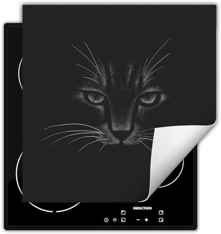 DarHaus Herdabdeckplatte 50x52 cm Einteilig Schwarz Katze | Küchen Zubehör, Kochfeld Abdeckung, Ceranfeld Herdplattenabdeckung, Induktionskochfeld, Aufrollbare Matte