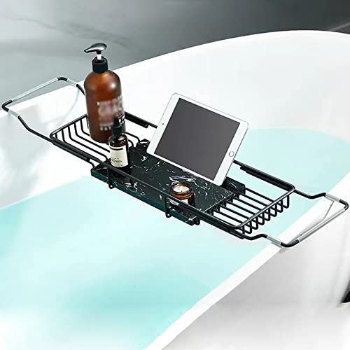 Tablett Badewannenablage Für Badewanne, Badewannen-Caddy, Badewannenablage Mit Marmor, Multifunktionales, Rutschfestes Teleskop-Rack, Erweiterbares, Rutschfestes Bad, Luxuriöses Zubehör Für Küche, Ba