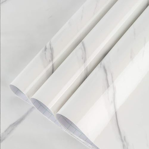 Large White Marble Granite Wallpaper Peel Stick Thicken 48x118inch Waterproof Furniture Sticker Self-Adhesive Contact Paper Marble Vinyl Wrap for Countertop Fireplace Backsplash DIY Wall Sticker
