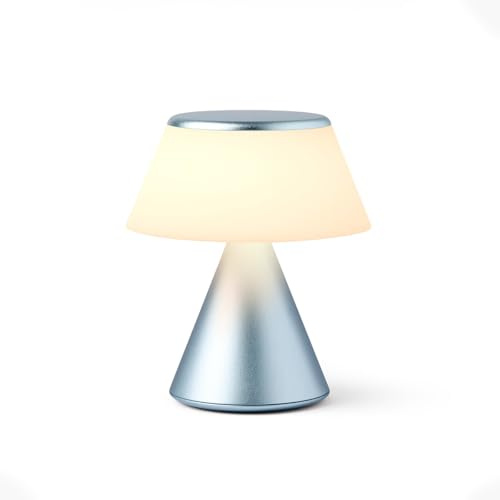 Lexon LUMA S, lampada da comodino, luce notturna wireless con dimmer e sincronizzazione multi lampade, 9 colori LED, ricaricabile, in alluminio, colore: blu chiaro