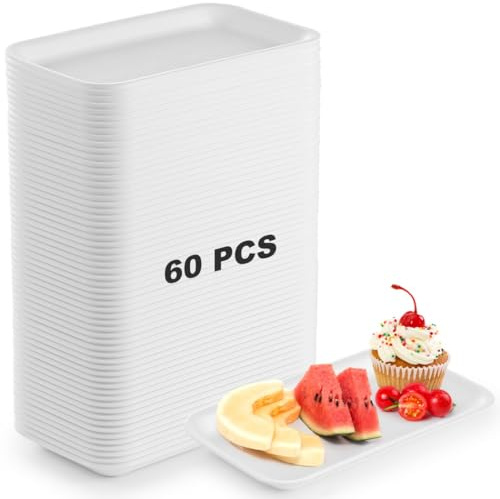 60 bandejas desechables de espuma blanca para aves de corral, carne, frutas, bandejas de espuma para manualidades, platos de comida asada para barbacoa, bandejas rectangulares de pintura para