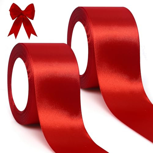 GXFCING Satinband Rot 50mm, 46 Meters Geschenkband Breit Schleifenband, Rotes Stoffband Deko Band für Geschenkverpackung, Taufe, Geburtstag, Hochzeit, Weihnachten