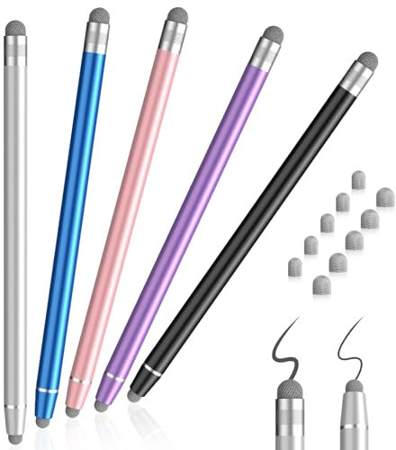 Stylus Pens for Touch Screens, 5Pack Tablet Stylus Sensitivity and Capacitive 2in1 Handy Pen with 10 Fiber Tips for Ipad/Android/iPad Pro/iPhone/Samsung Galaxy/All Universal Touch Devices