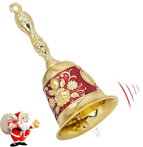 Campanello Scolastico Forte Natale, Campanello Da Tavolo Per Negozi Di Natale, Natale Campana a Mano Per Il Ristorante, Per Ristoranti,Hotel,Negozi,Addestramento Di Animali Domestici (Oro Rossastro).
