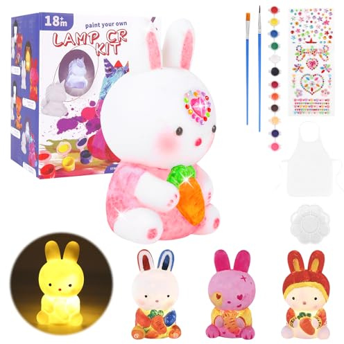 DAOUZL Kit de Peinture Lampe, Kit Peinture Enfant avec Lampe de Lapin, Veilleuse de Peindre 3D, Loisirs Créatifs Bricolage Enfant, Set créatif pour enfants, Cadeau d'Anniversaire Fille 3-12 Ans