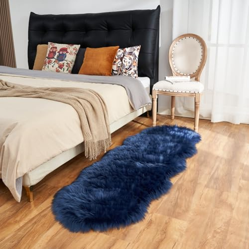 Arbosofe Ultra Soft Faux Fur Area Rug - Dark Blue Fluffy Shaggy for Bedroom & Living Room, Kids Room Decor, 2 x 6 Feet Sheepskin