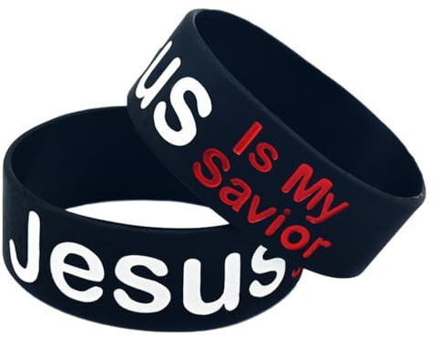 BESPORTBLE Jesus Silicone Bracelet Wristbands: 2Pcs Jesusismysavior Black Wrist Straps, Silicone Rubber Wristband