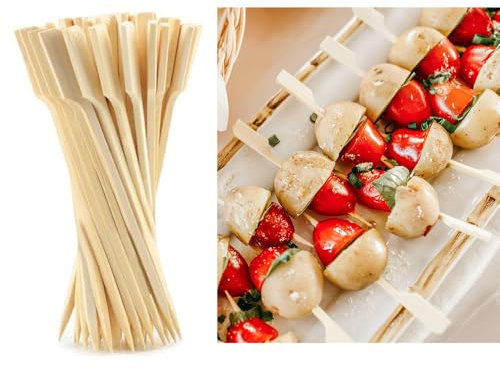 100 brochetas de madera de 12 cm, mini pinchos, palitos de fiesta para parrilla, palitos de cóctel de bambú, palitos de canapé, para cócteles de barbacoa, bufés, hamburguesas de frutas, pinchos de