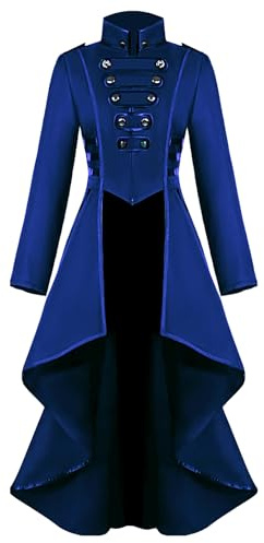 AJGEGJE Chaqueta Steampunk para mujer, chaqueta de frack gótica, vintage, palacio victoriano, Halloween, disfraz medieval, carnaval, fiesta, cosplay, ropa (azul, S)