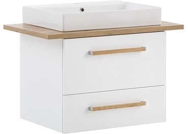 Schildmeyer Waschtisch Duo 701517, kreideweiß/Eiche Landhaus Dekor, 82,2 x 50 x 61,5 cm